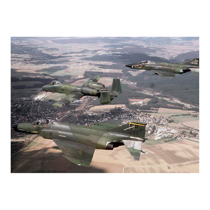 A F-4G Phantom II, A-10A Thunderbolt II, and RF-4C-39-MC Phantom II In Flight Near Ramstein Air Base, Germany Jigsaw Puzzle