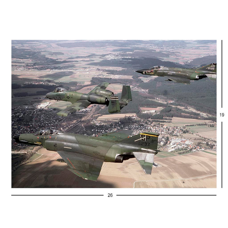 A F-4G Phantom II, A-10A Thunderbolt II, and RF-4C-39-MC Phantom II In Flight Near Ramstein Air Base, Germany Jigsaw Puzzle