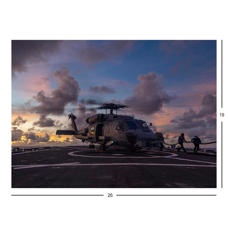MH-60R Sea Hawk Helicopter Refuels On Destroyer USS Higgins Jigsaw Puzzle