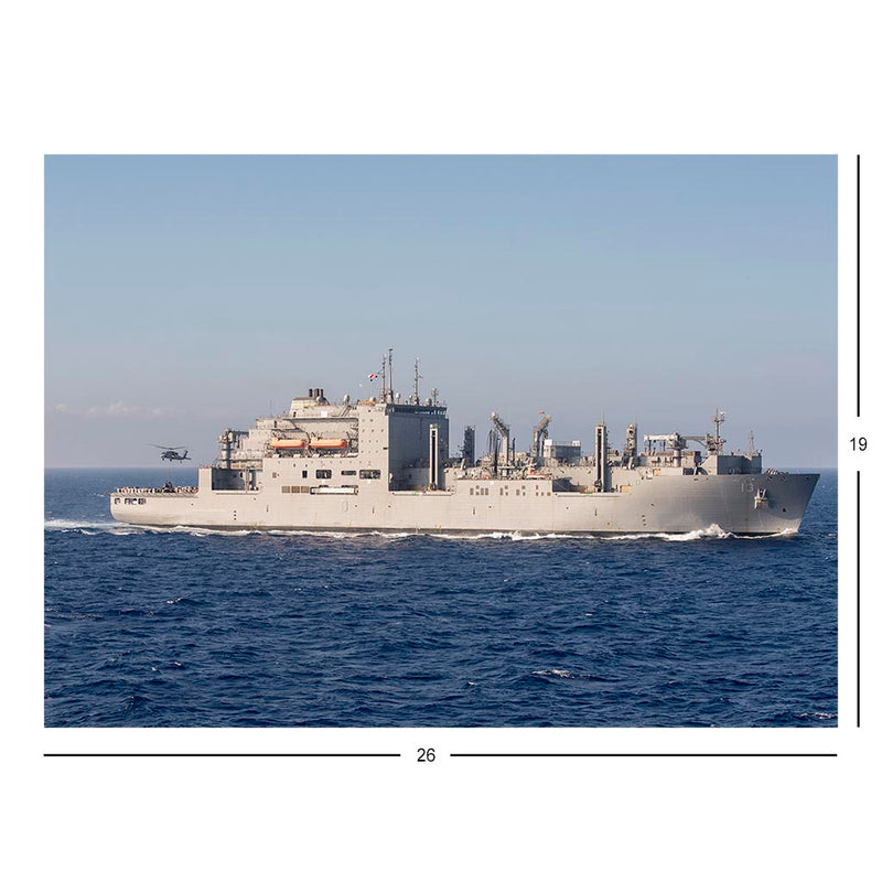 Dry Cargo/Ammunition Ship USNS Medgar Evers (T-AKE-13) During A Vertical Replenishment In The Mediterranean Sea Jigsaw Puzzle