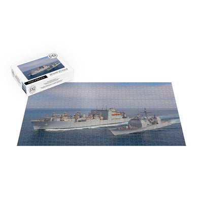Guided-missile Cruiser USS Chosin (CG 65) Steams Alongside Cargo Ship USNS Washington Chambers (T-AKE 11) Jigsaw Puzzle