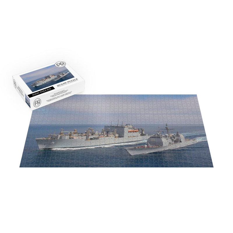 Guided-missile Cruiser USS Chosin (CG 65) Steams Alongside Cargo Ship USNS Washington Chambers (T-AKE 11) Jigsaw Puzzle