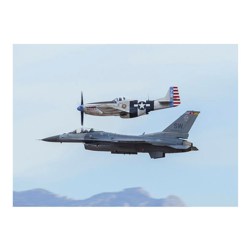 A P-51 Mustang and an F-16D Fighting Falcon Perform An Aerial Maneuver At Davis-Monthan Air Force Base, AZ Jigsaw Puzzle
