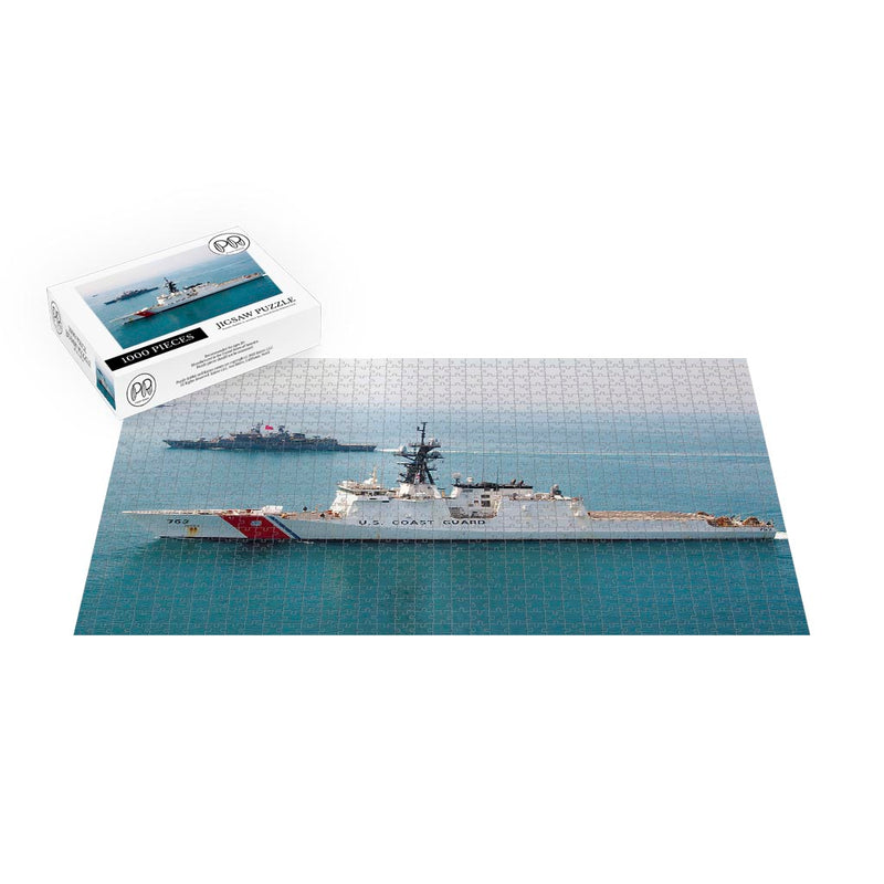 Coast Guard Cutter USCGC Hamilton (WMSL 753) With Turkish Navy TCG Turgutries (F-241) In The Black Sea Jigsaw Puzzle