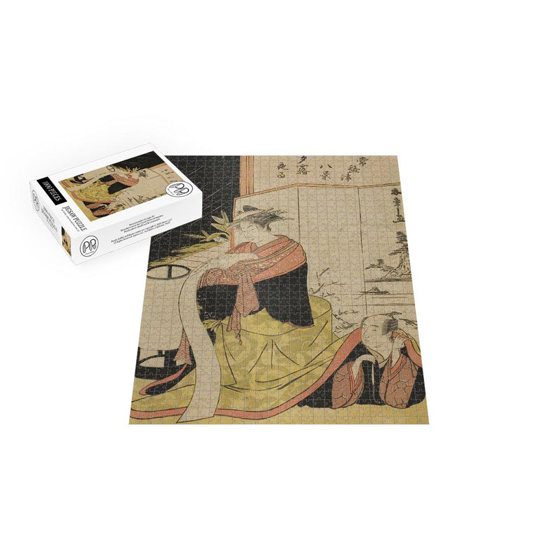 The Courtesan Yugiri and Her Lover Fujiya Izaemon Wood Block Jigsaw Puzzle