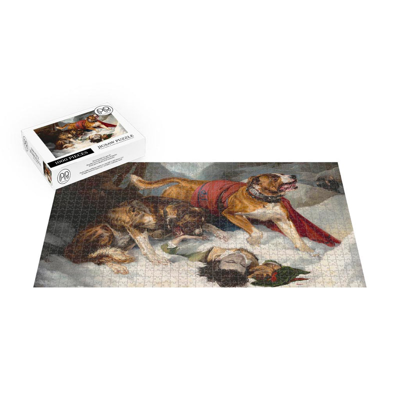 Alpine Mastiffs Reanimating a Distressed Traveler Jigsaw Puzzle