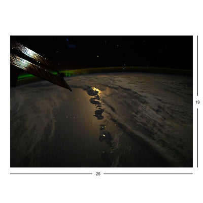 ISS Photograph of Aurora Borealis and Moonglint Shining Over the Aleutian Islands, AK Jigsaw Puzzle