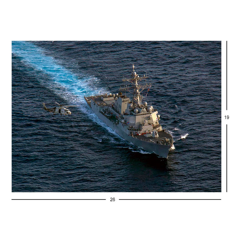 An MH-60S Sea Hawk Flies Over Guided-missile Destroyer USS Sterett (DDG 104) during Annual Exercise 2023 Jigsaw Puzzle