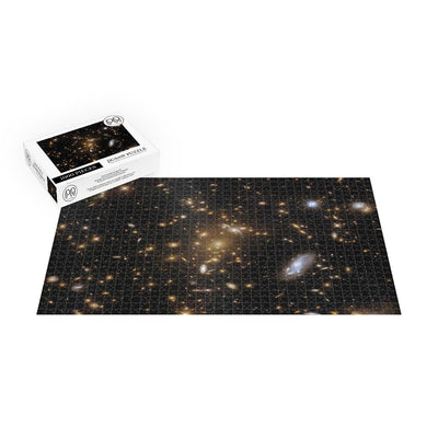 Hubble Telescope Image of Gravitational Lensing by a Vast Galaxy Cluster Jigsaw Puzzle