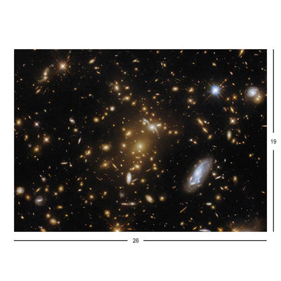 Hubble Telescope Image of Gravitational Lensing by a Vast Galaxy Cluster Jigsaw Puzzle