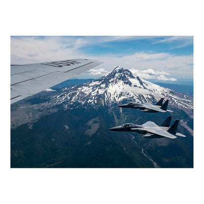 F-15C Eagles Fly Near A KC-135 Stratotanker Over Mount Hood, OR Jigsaw Puzzle
