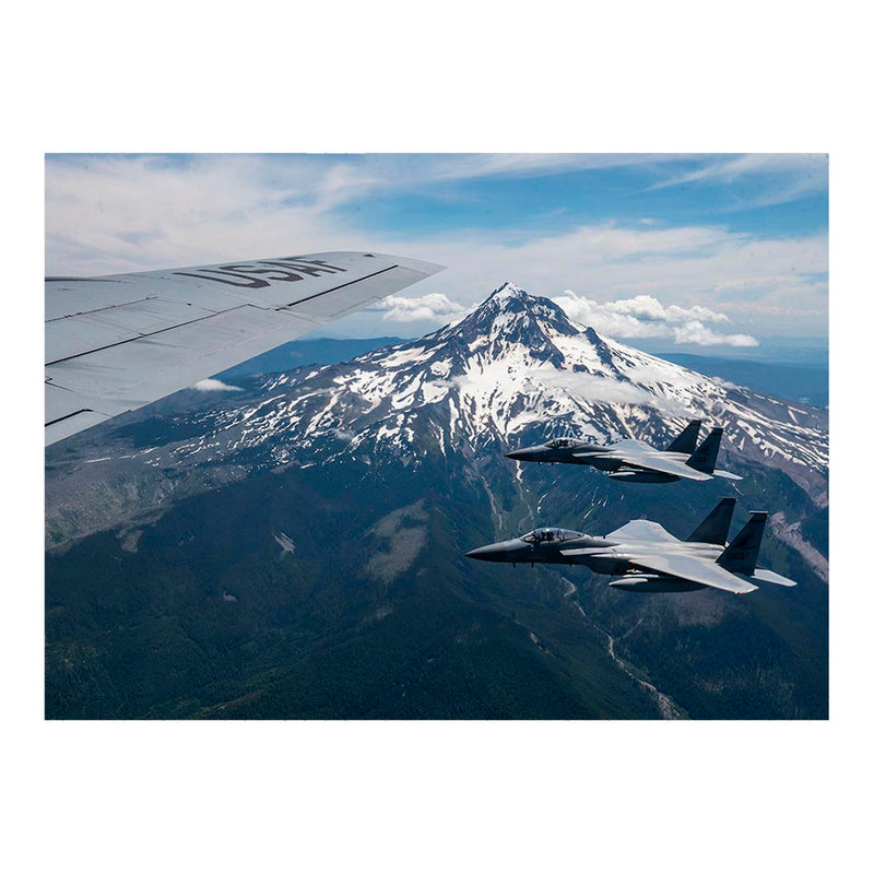 F-15C Eagles Fly Near A KC-135 Stratotanker Over Mount Hood, OR Jigsaw Puzzle