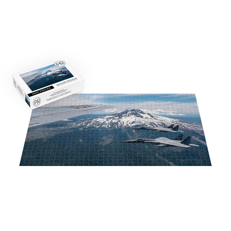 F-15C Eagles Fly Near A KC-135 Stratotanker Over Mount Hood, OR Jigsaw Puzzle