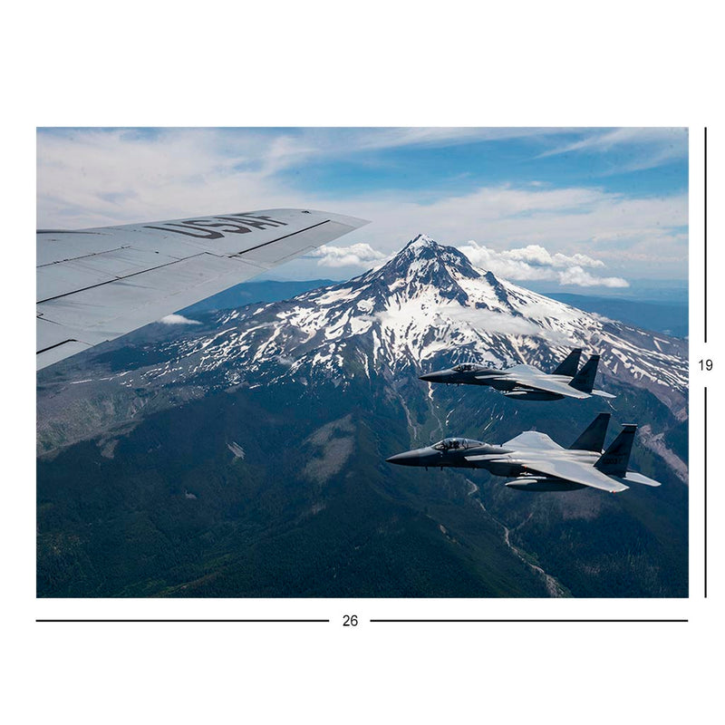 F-15C Eagles Fly Near A KC-135 Stratotanker Over Mount Hood, OR Jigsaw Puzzle