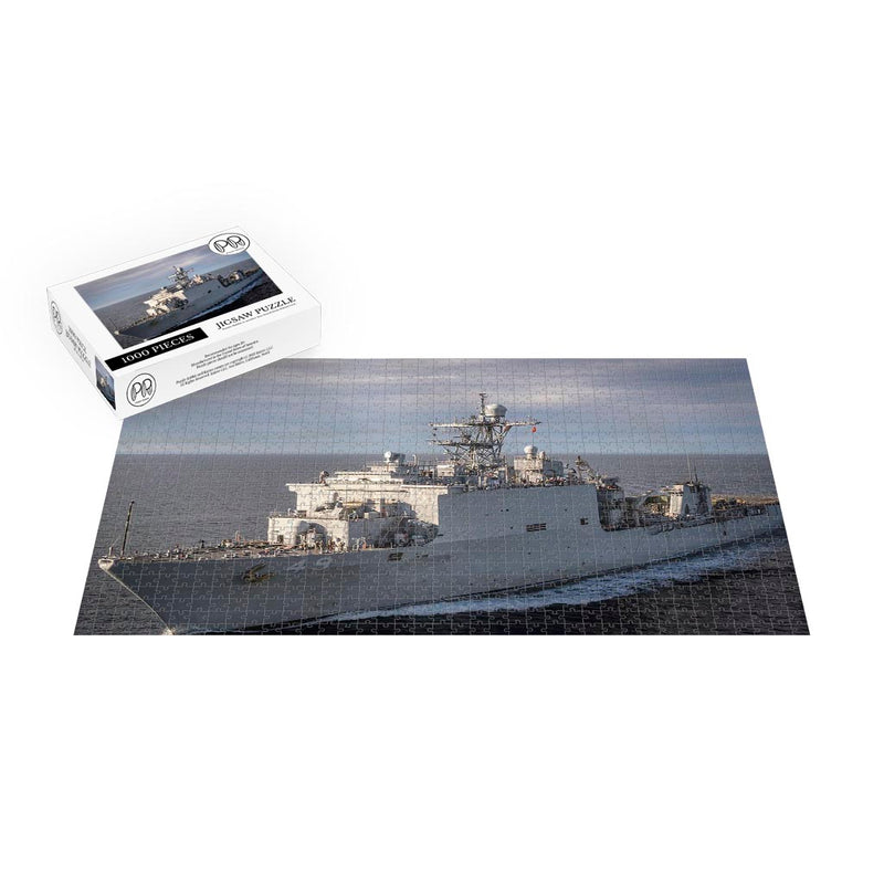Amphibious Landing Dock Ship USS Harpers Ferry (LSD 49) At Sea Jigsaw Puzzle
