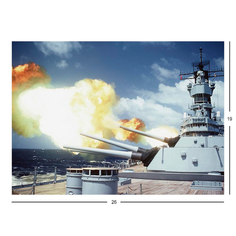 The No. 2 and No. 3 Turrets of the Battleship USS Iowa (BB 61) Are Fired During A Gunnery Exercise Jigsaw Puzzle