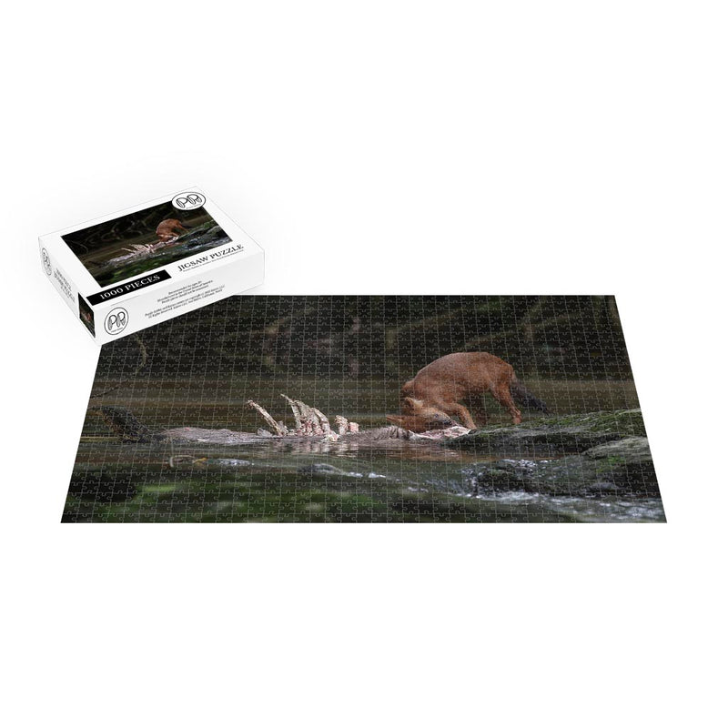 A dhole with prey and a Asian water monitor in Thailand Jigsaw Puzzle