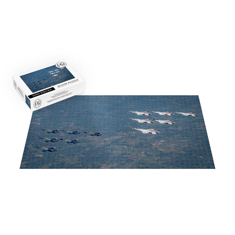 Thunderbirds and Blue Angels Fly Over New York City During America Strong Show Jigsaw Puzzle