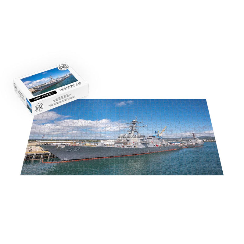 Guided-missile destroyer USS Russell (DDG 59) Moored at the Pearl Harbor Naval Shipyard Jigsaw Puzzle