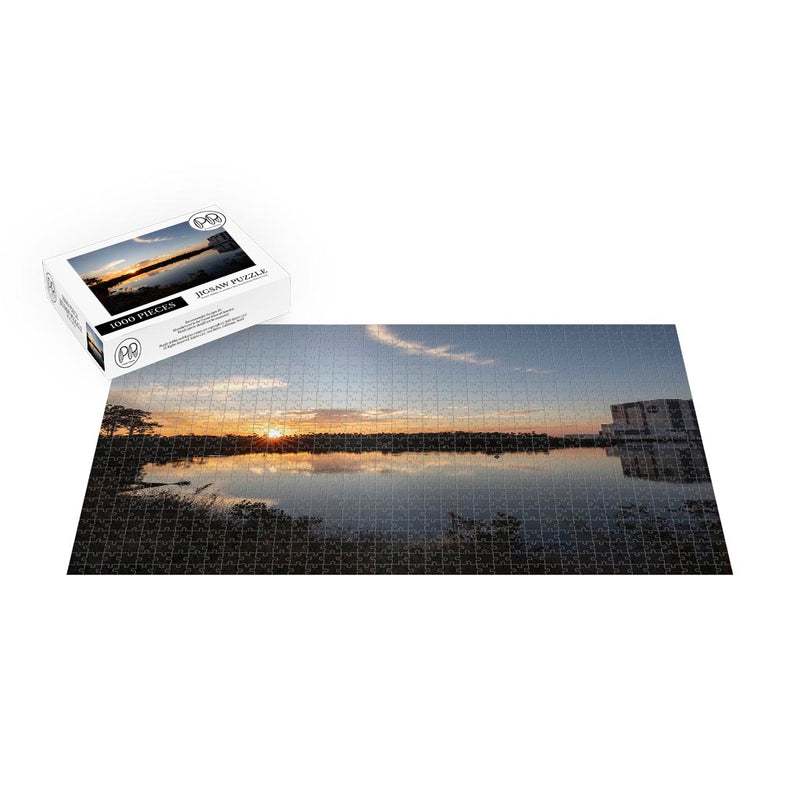 A Floridian Sunset At The Vehicular Assembly Building Jigsaw Puzzle
