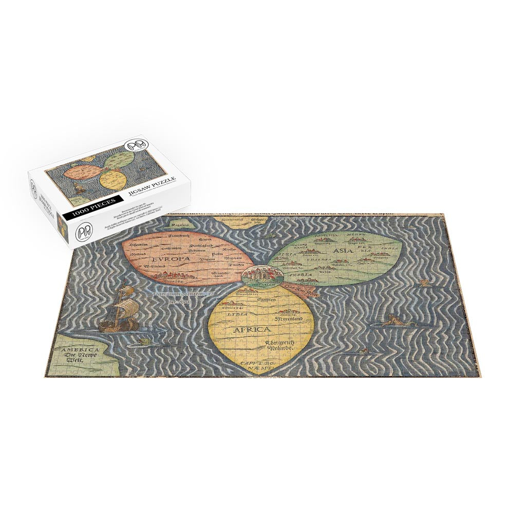 Stylized Cloverleaf World Map, 1581 printed in Magdeburg, Drawn by Hei ...