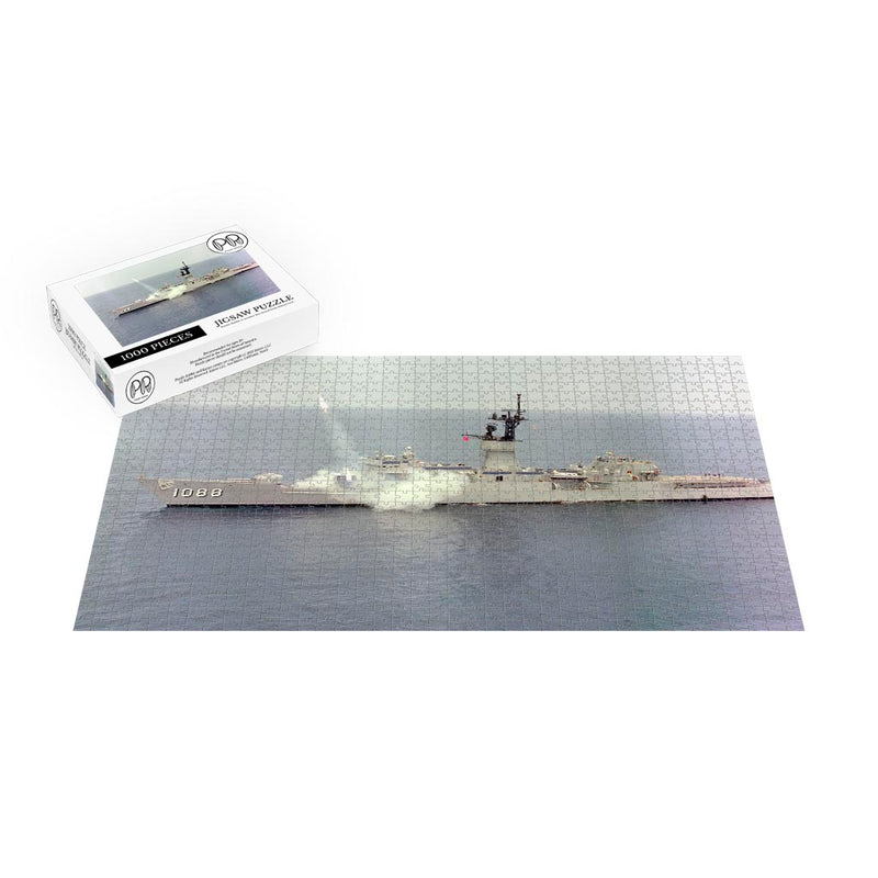 Frigate USS Barbey (FF 1088) Firing Two Harpoon Missiles Jigsaw Puzzle