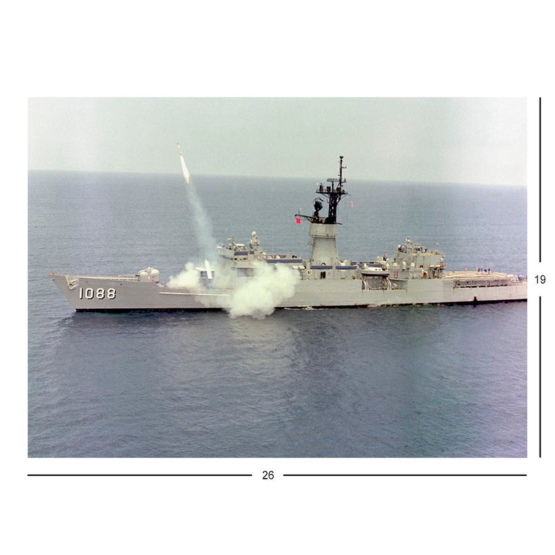 Frigate USS Barbey (FF 1088) Firing Two Harpoon Missiles Jigsaw Puzzle