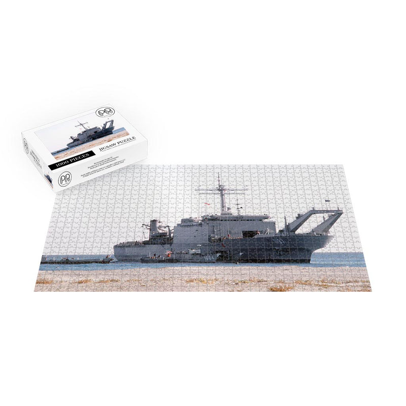 Tank Landing Ship USS Barnstable County (LST 1197) On The Beach Jigsaw Puzzle