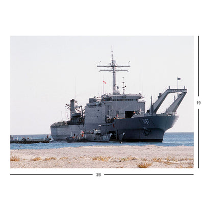Tank Landing Ship USS Barnstable County (LST 1197) On The Beach Jigsaw Puzzle