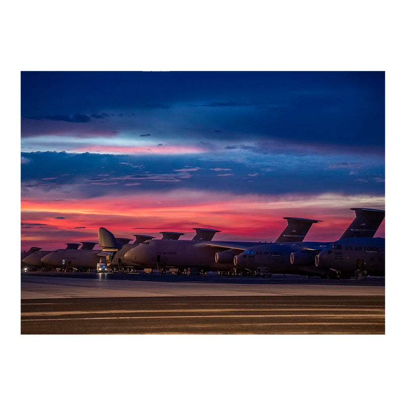 Sunset Over C-5M Super Galaxy And C-17A Globemaster III Aircraft Jigsaw Puzzle