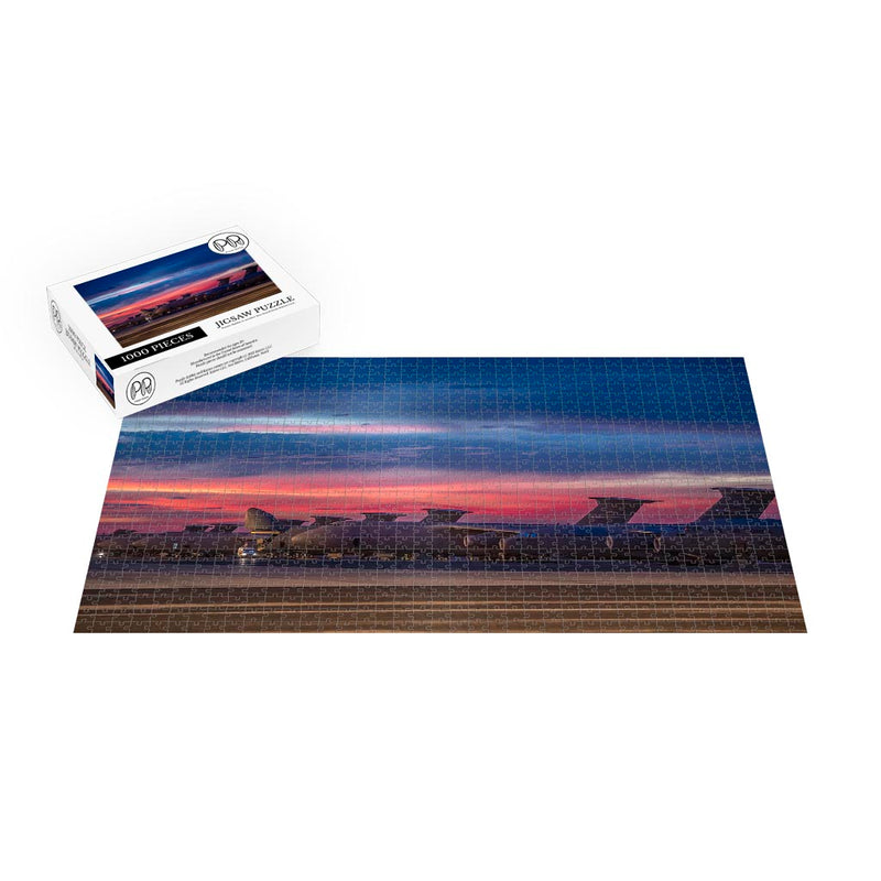 Sunset Over C-5M Super Galaxy And C-17A Globemaster III Aircraft Jigsaw Puzzle
