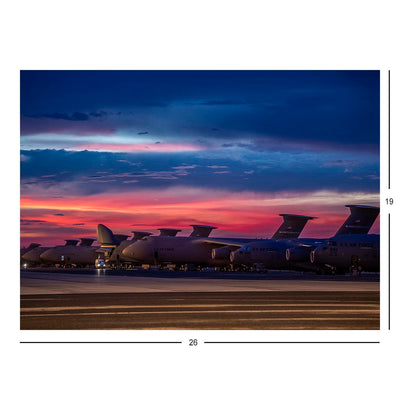 Sunset Over C-5M Super Galaxy And C-17A Globemaster III Aircraft Jigsaw Puzzle