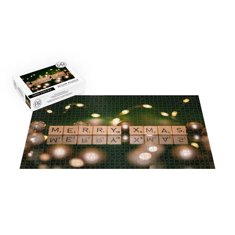 Merry Christmas Spelled Out in Game Tiles Jigsaw Puzzle