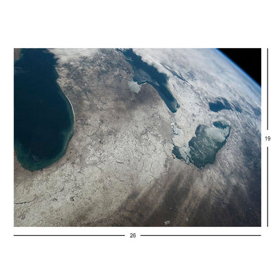 ISS Photograph of Great Lakes Covered In Winter Snow Jigsaw Puzzle