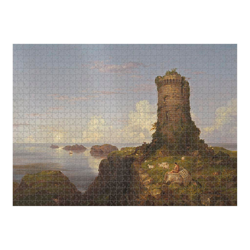 Italian Coast Scene with Ruined Tower Jigsaw Puzzle